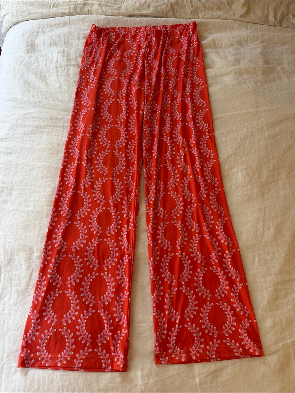 Wide Leg Red Printed Women's Pants - Lightweight Comfort